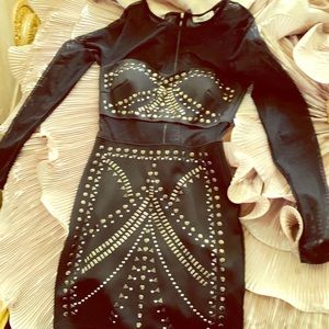 Mini black half sheer dress